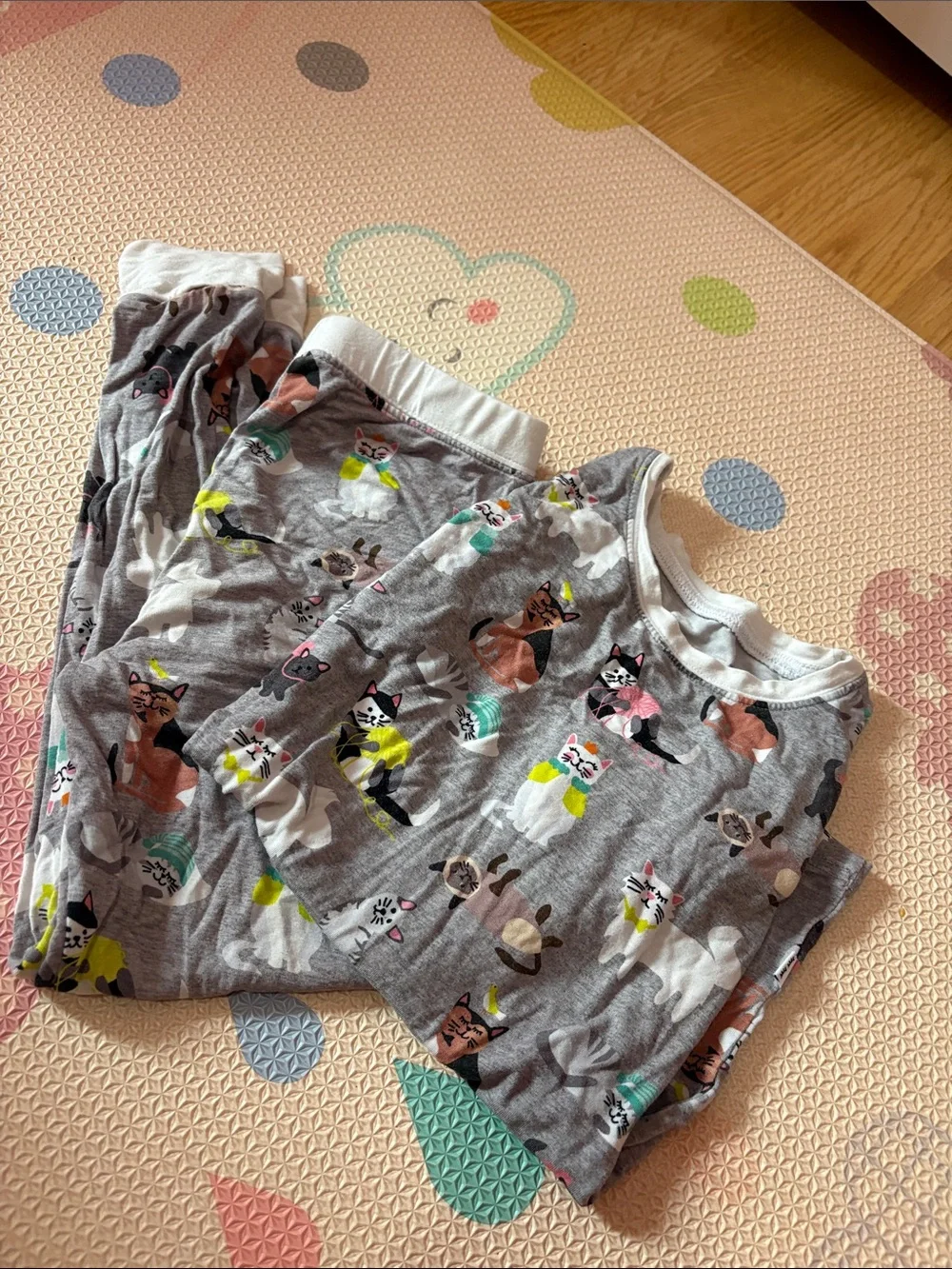 Little Sleepies Gray Cat Print Pajama Set with Multicolor Accents